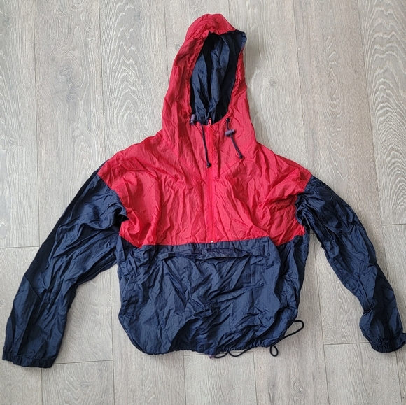 Vintage Packable Red and Navy Windbreaker Jacket - Picture 1 of 4